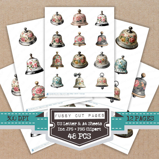 Watercolour Floral Bell fussy cut printable sheets for junk journaling, scrapbooking, and paper craft projects
