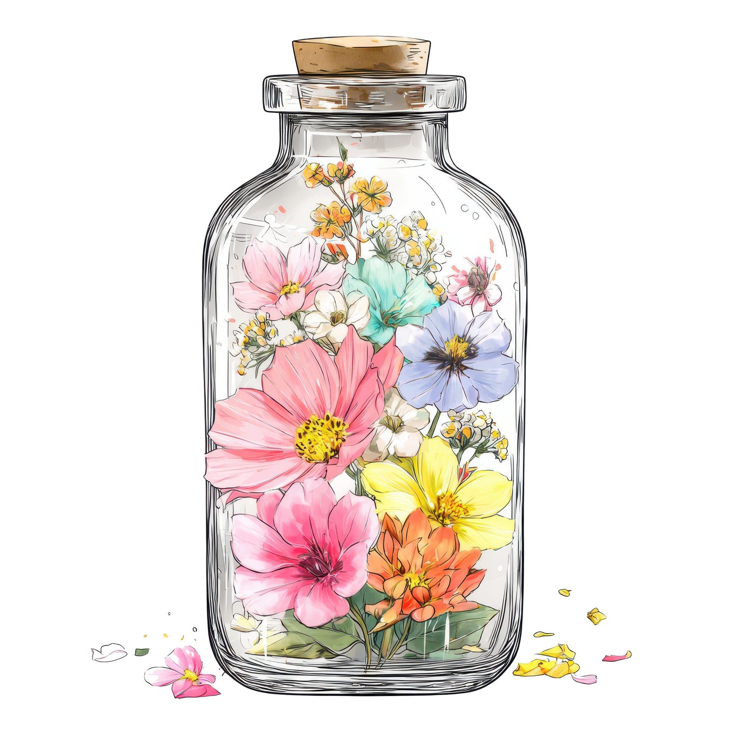 Watercolour Flower Bottle Fussy Cut Sheets (DDD011497)