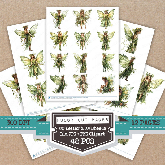 Watercolour Forest Fairy fussy cut printable sheets for junk journaling, scrapbooking, and paper craft projects