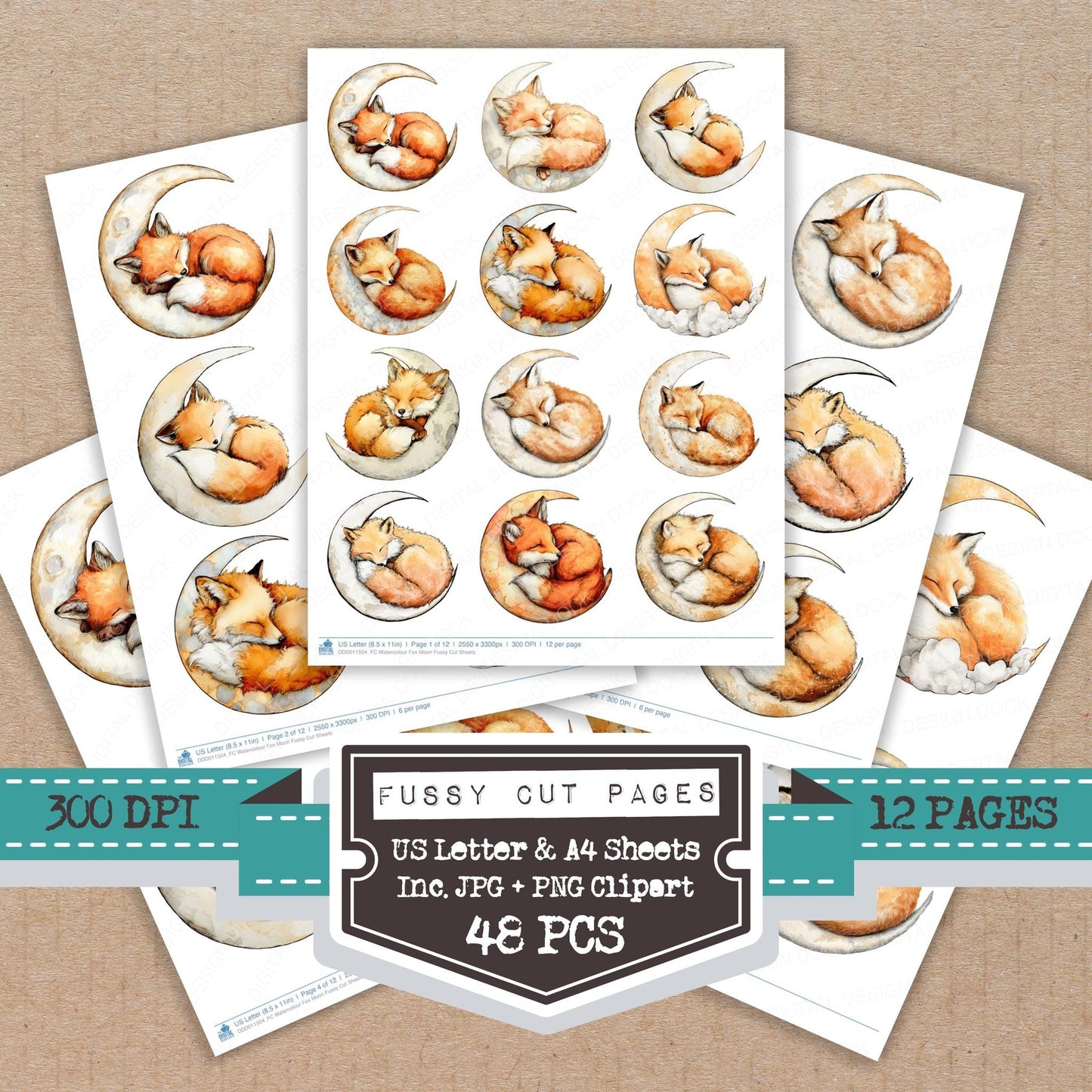 Watercolour Fox Moon Fussy Cut Sheets (DDD011504)