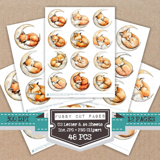 Watercolour Fox Moon Fussy Cut Sheets (DDD011504)