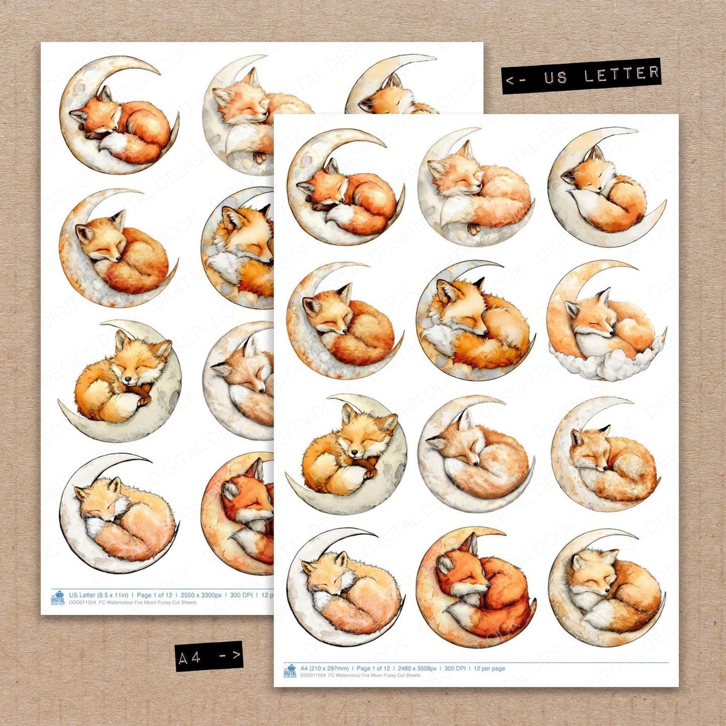 Watercolour Fox Moon Fussy Cut Sheets (DDD011504)
