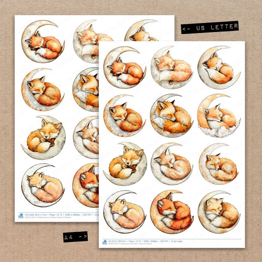 Watercolour Fox Moon Fussy Cut Sheets (DDD011504)