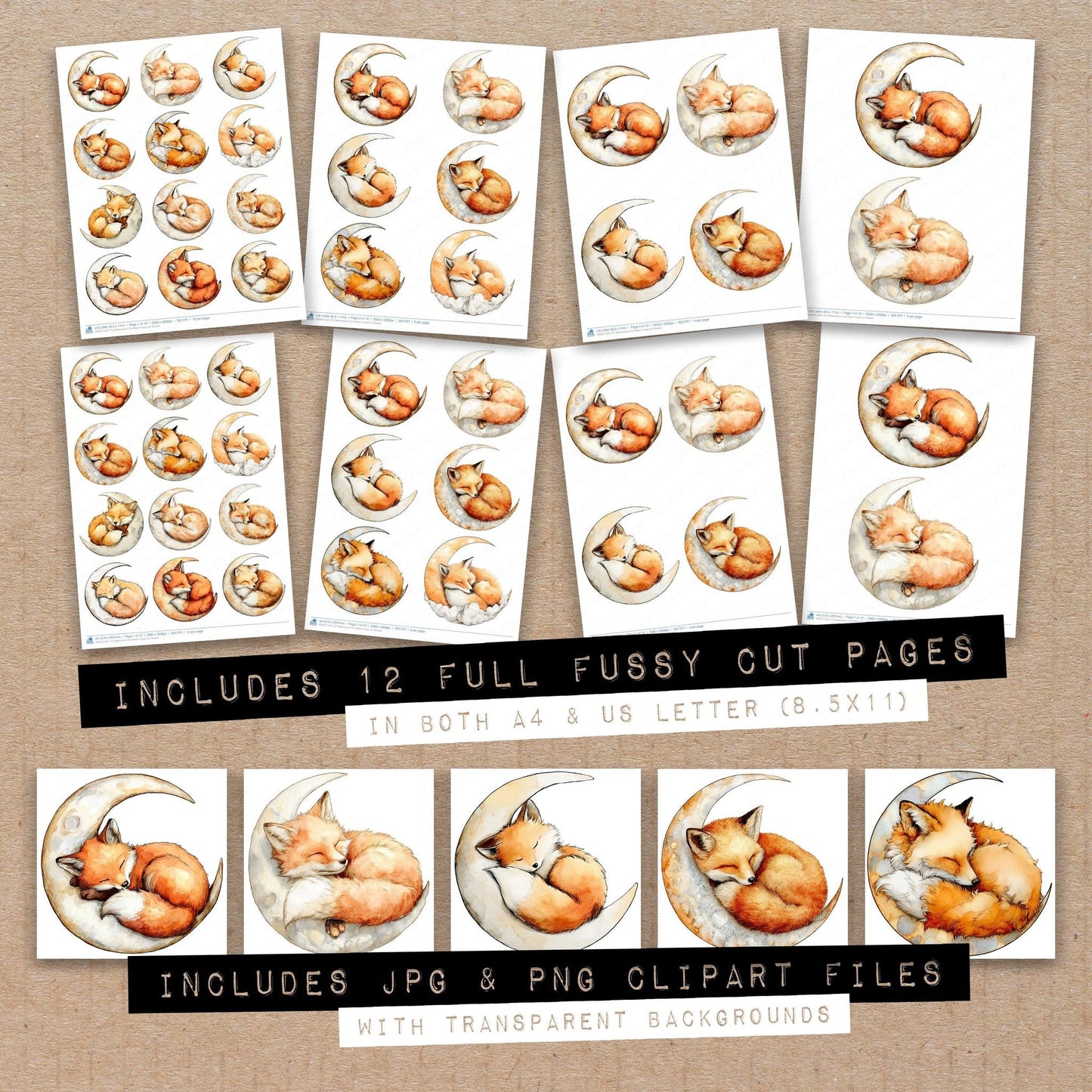 Watercolour Fox Moon Fussy Cut Sheets (DDD011504)