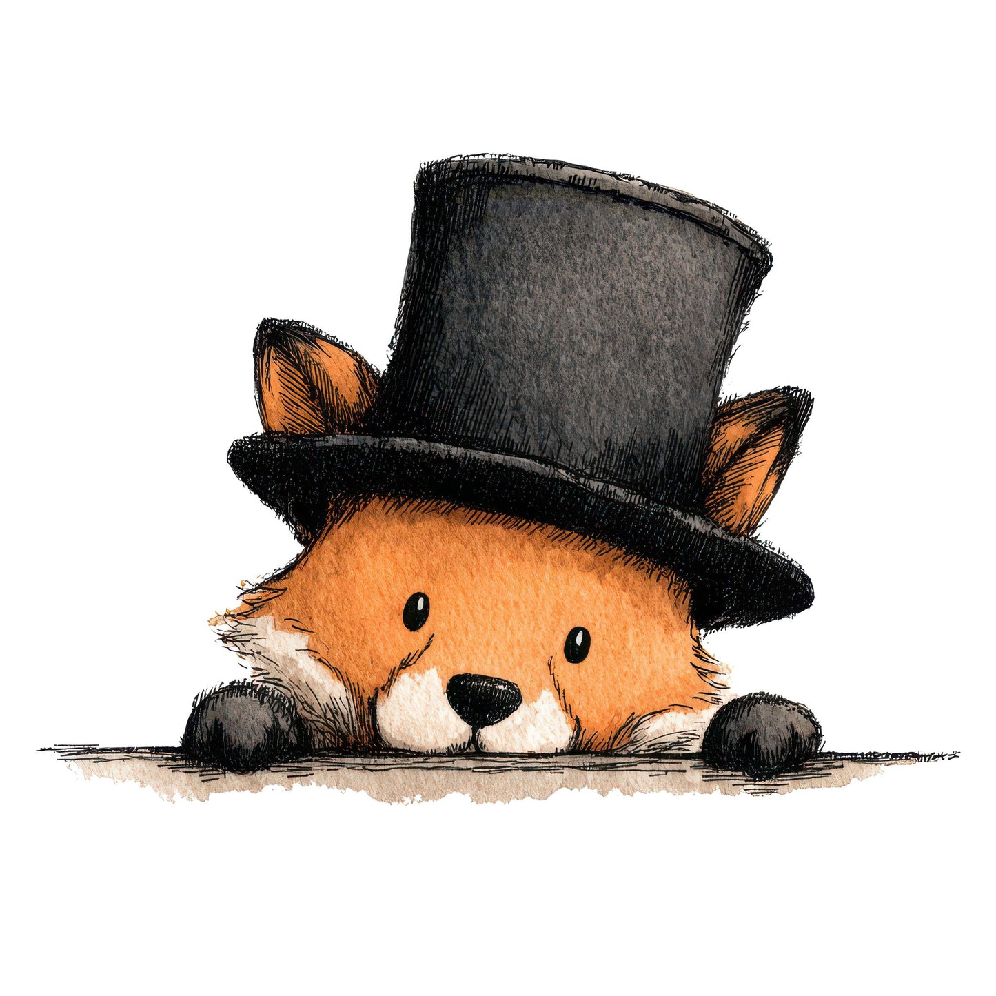 Watercolour Fox Top Hat Fussy Cut Sheets (DDD011505)