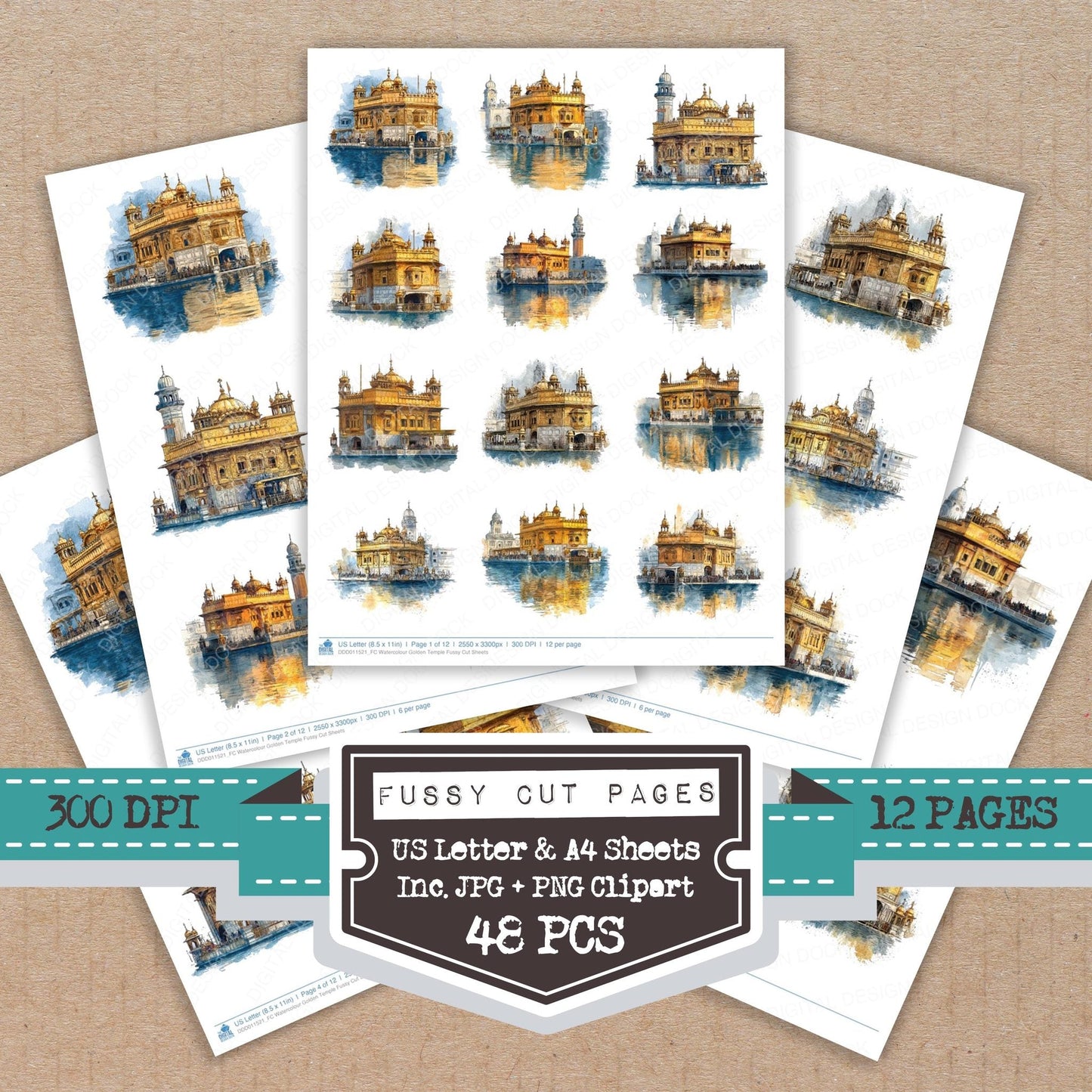 Watercolour Golden Temple Fussy Cut Sheets (DDD011521)