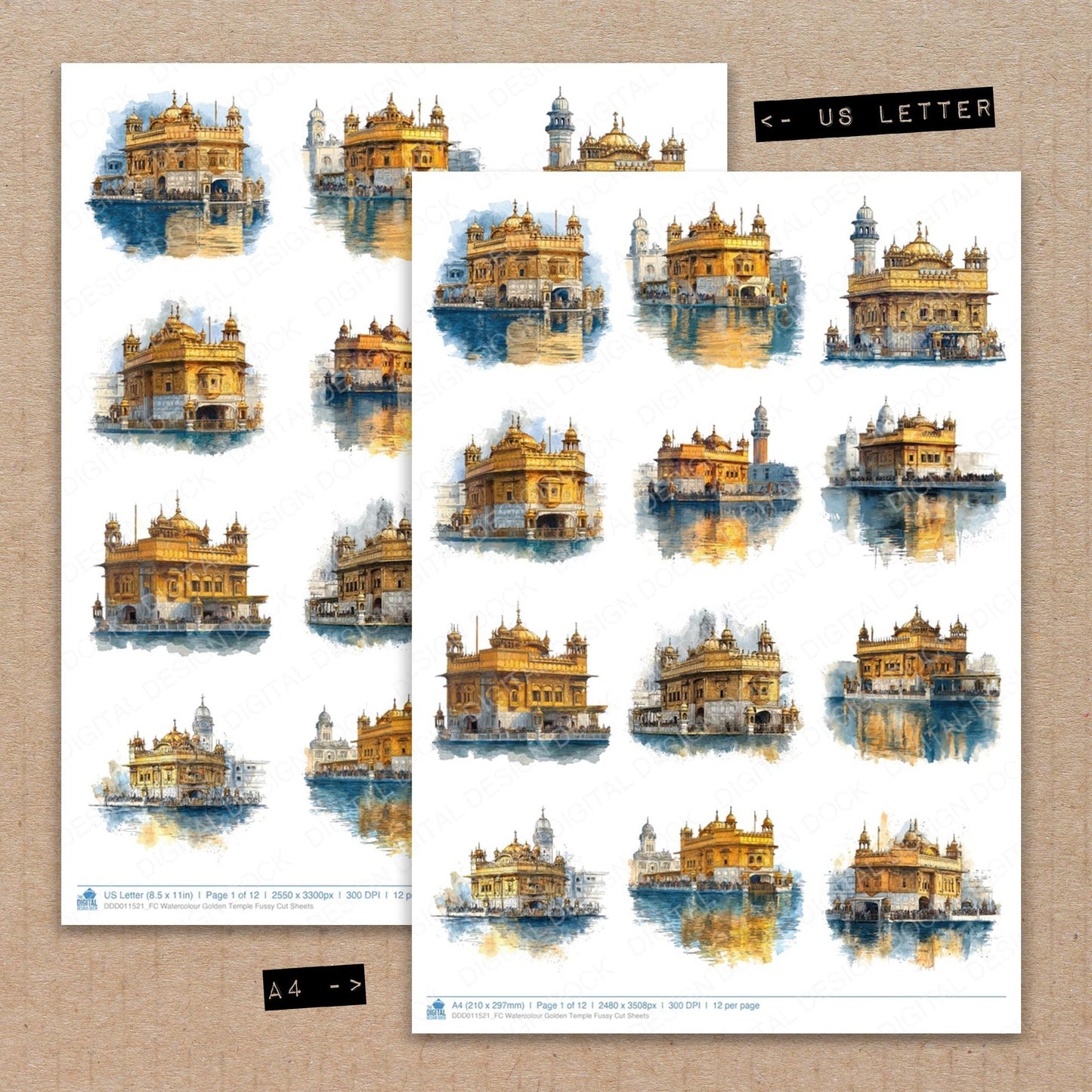 Watercolour Golden Temple Fussy Cut Sheets (DDD011521)