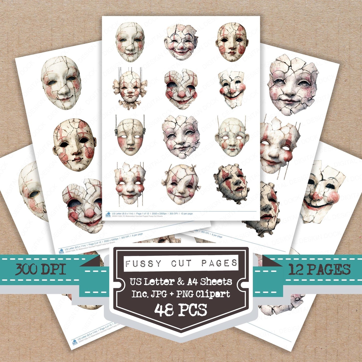 Watercolour Haunted Puppet Fussy Cut Sheets (DDD011539)