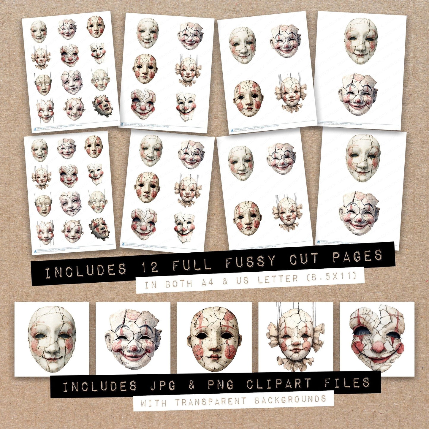 Watercolour Haunted Puppet Fussy Cut Sheets (DDD011539)