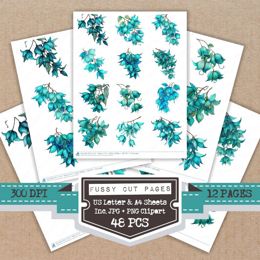 Watercolour Jade Vine fussy cut printable sheets for junk journaling, scrapbooking, and paper craft projects