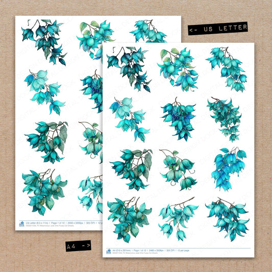 A4 and US Letter format comparison showing Watercolour Jade Vine fussy cut pages for print and cut crafting