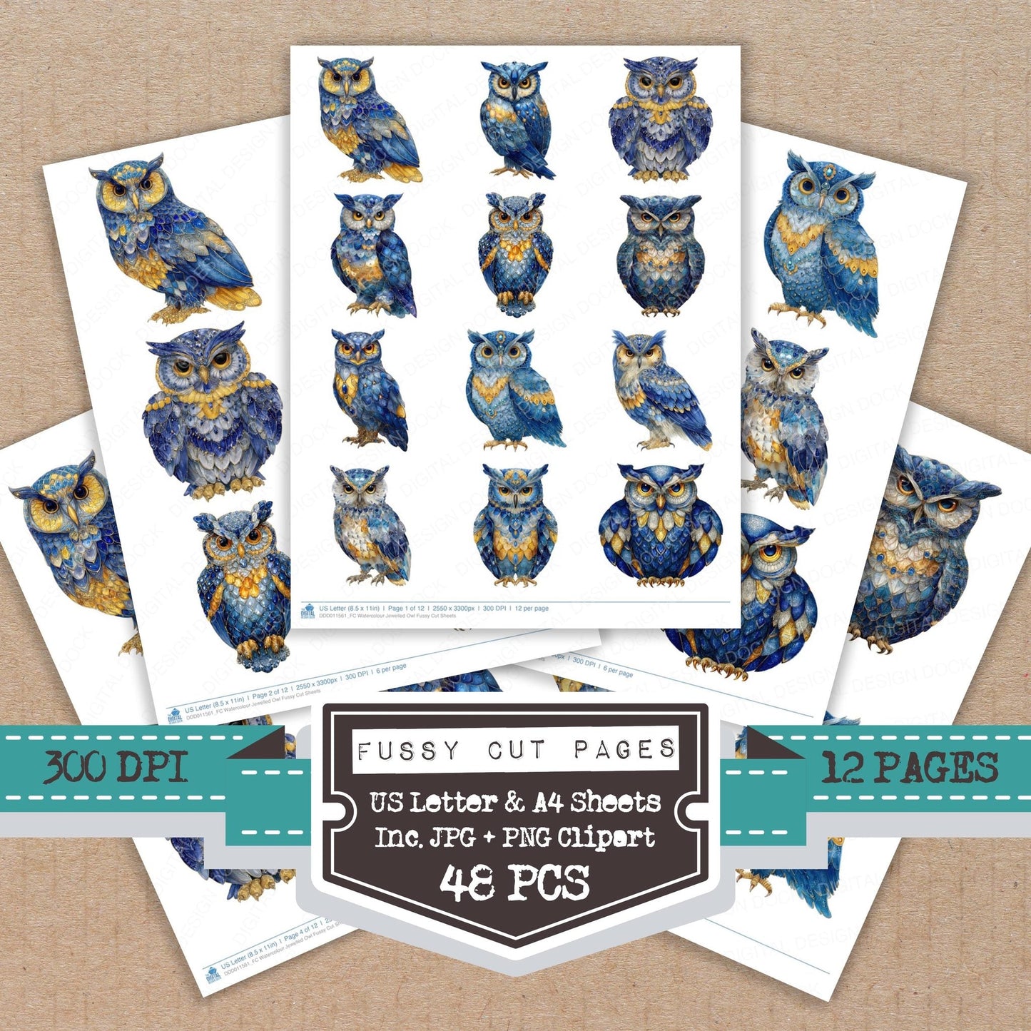 Watercolour Jewelled Owl Fussy Cut Sheets (DDD011561)