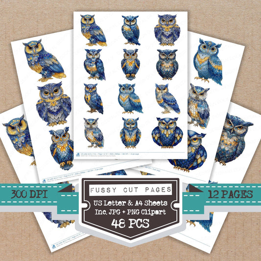 Watercolour Jewelled Owl Fussy Cut Sheets (DDD011561)