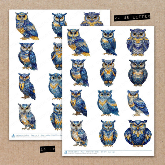 Watercolour Jewelled Owl Fussy Cut Sheets (DDD011561)