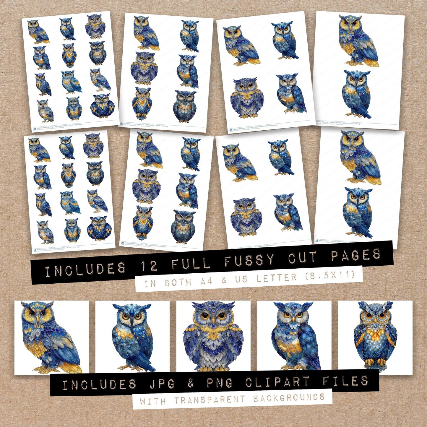 Watercolour Jewelled Owl Fussy Cut Sheets (DDD011561)