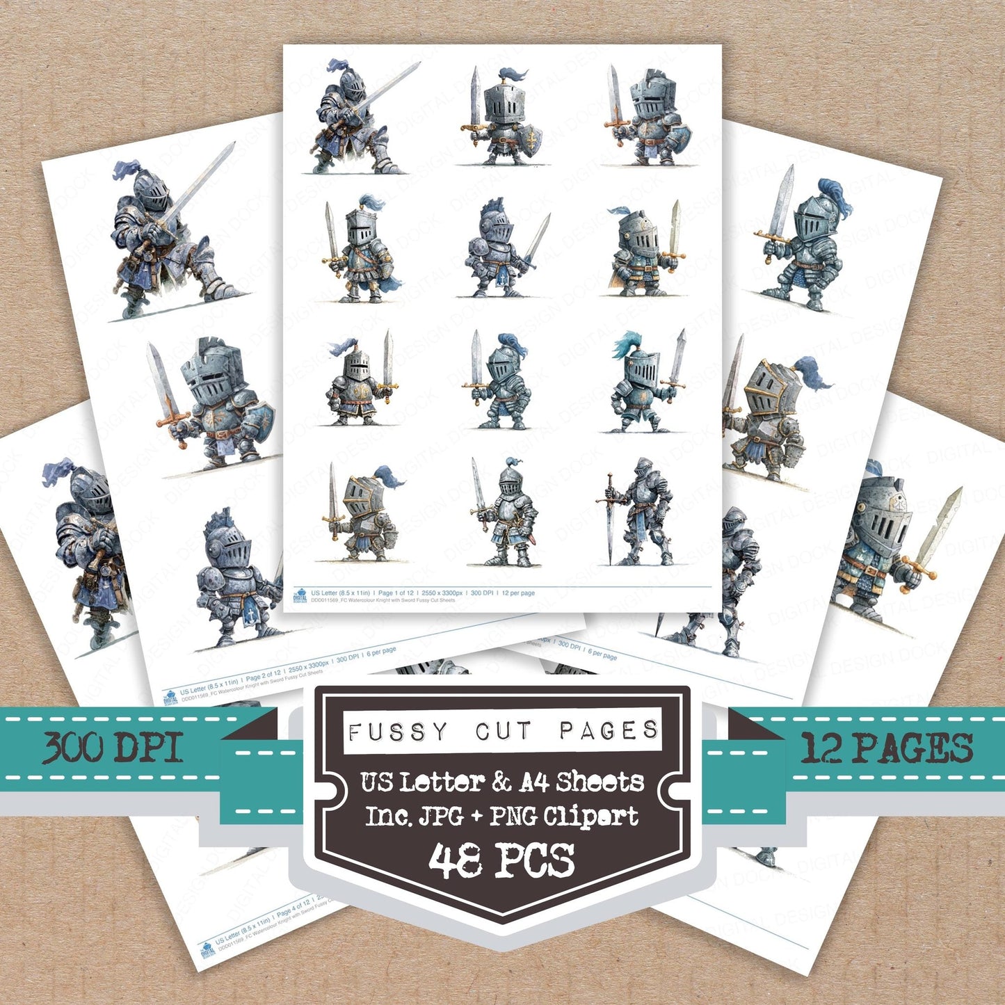 Watercolour Knight with Sword Fussy Cut Sheets (DDD011569)