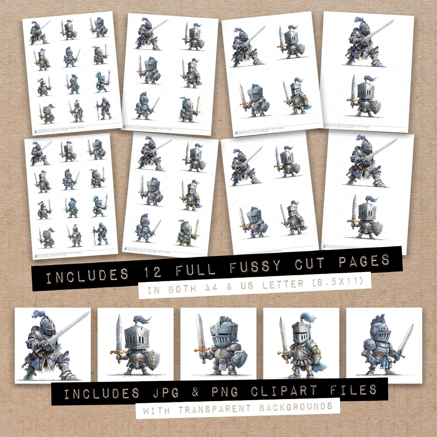 Watercolour Knight with Sword Fussy Cut Sheets (DDD011569)