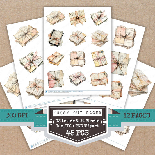 Watercolour Letter fussy cut printable sheets for junk journaling, scrapbooking, and paper craft projects