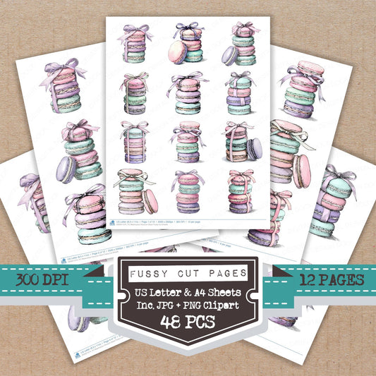 Watercolour Macaron Stack fussy cut printable sheets for junk journaling, scrapbooking, and paper craft projects