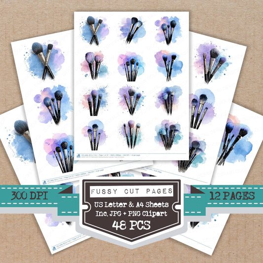 Watercolour Makeup Brushes Lavender Fussy Cut Sheets (DDD011578)