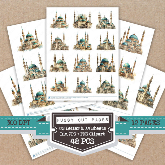 Watercolour Mosque Fussy Cut Sheets (DDD011599)