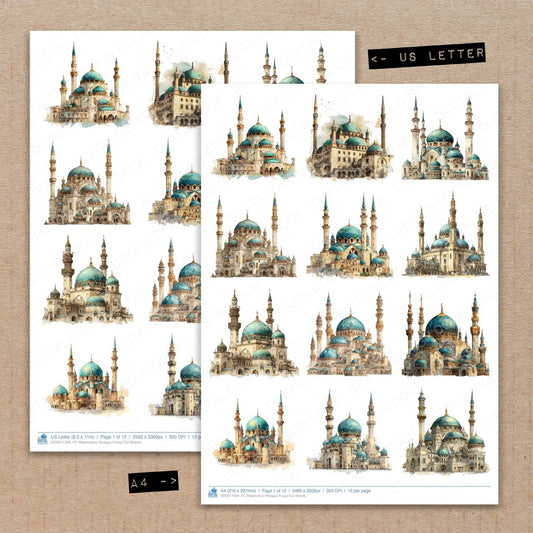Watercolour Mosque Fussy Cut Sheets (DDD011599)