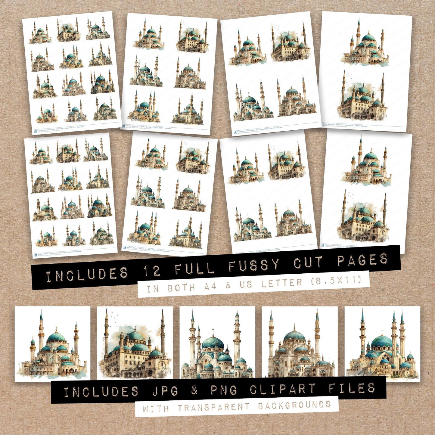 Watercolour Mosque Fussy Cut Sheets (DDD011599)