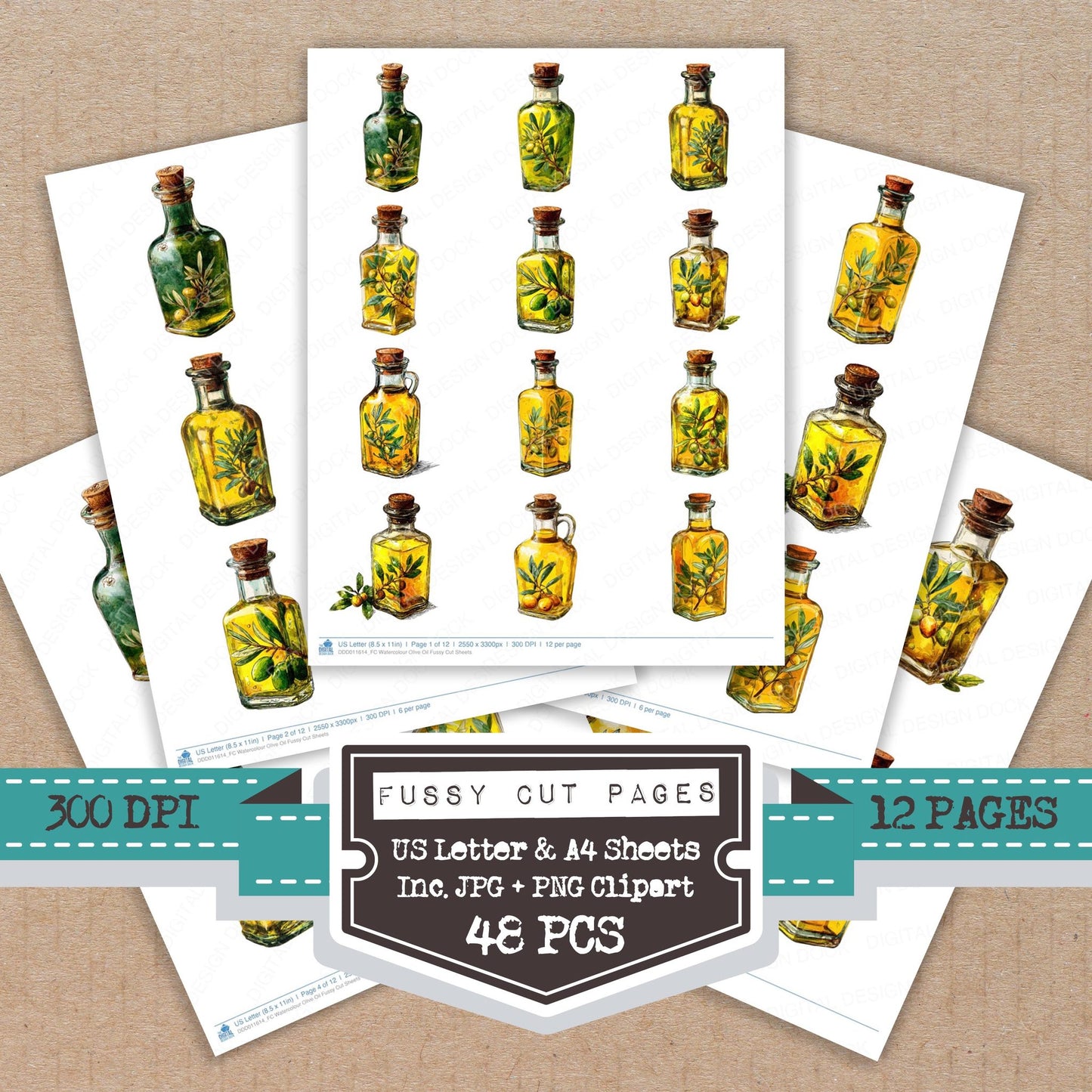 Watercolour Olive Oil fussy cut printable sheets for junk journaling, scrapbooking, and paper craft projects