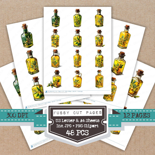 Watercolour Olive Oil fussy cut printable sheets for junk journaling, scrapbooking, and paper craft projects
