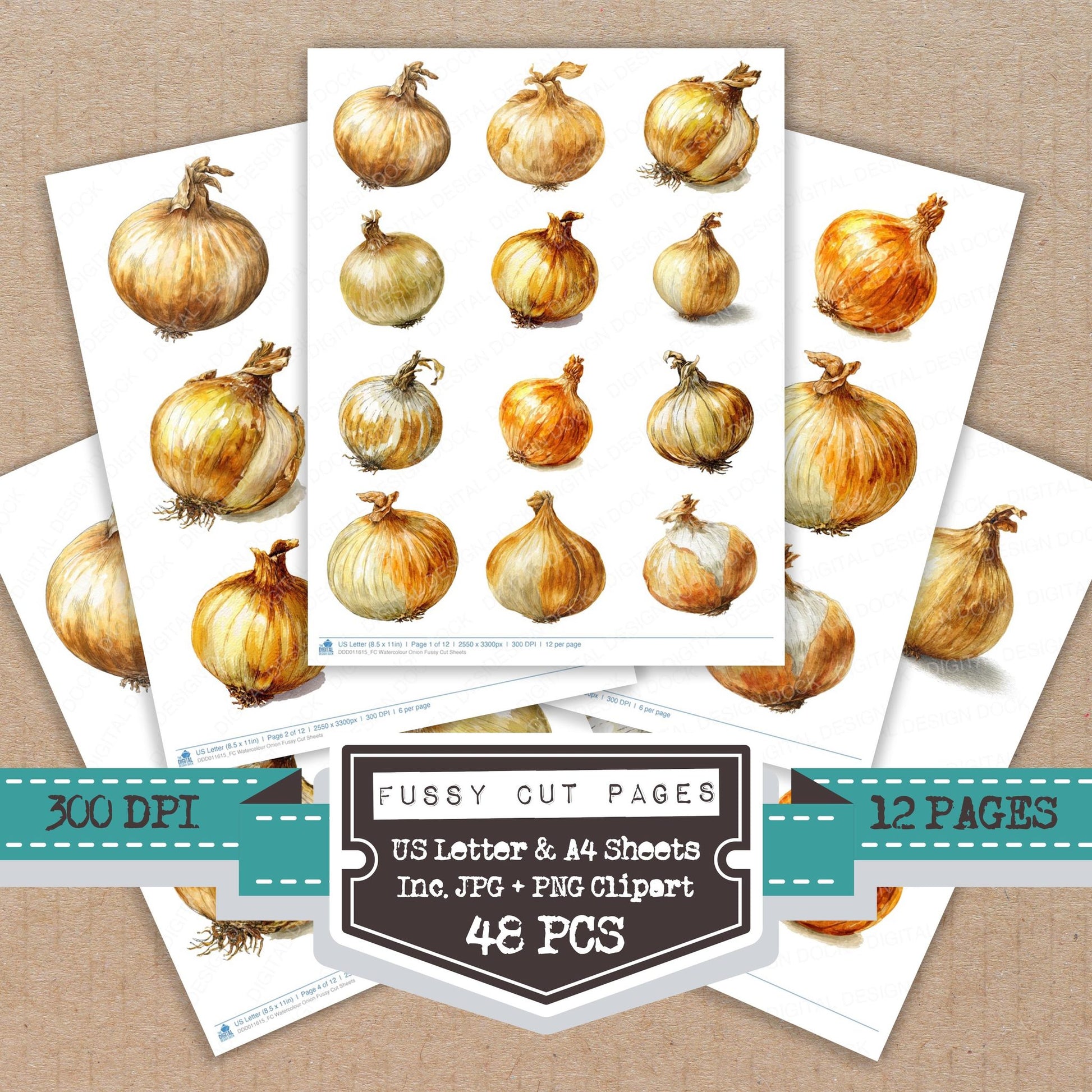 Watercolour Onion fussy cut printable sheets for junk journaling, scrapbooking, and paper craft projects
