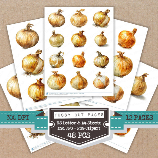 Watercolour Onion fussy cut printable sheets for junk journaling, scrapbooking, and paper craft projects