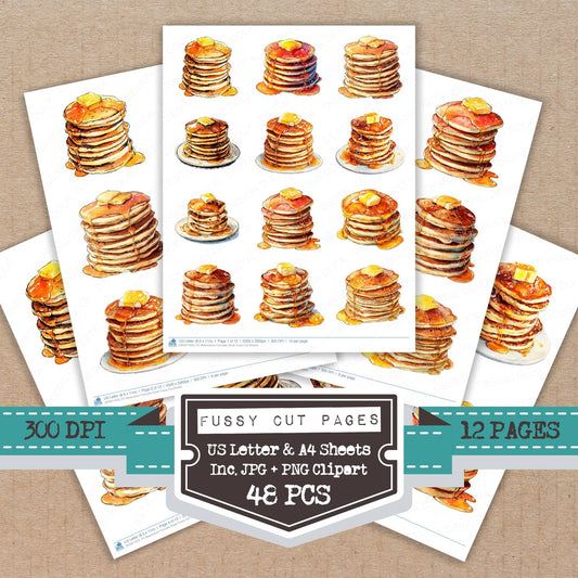 Watercolour Pancake Stack fussy cut printable sheets for junk journaling, scrapbooking, and paper craft projects