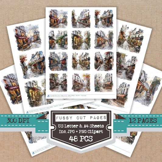 Watercolour Paris Street Fussy Cut Sheets (DDD011626)