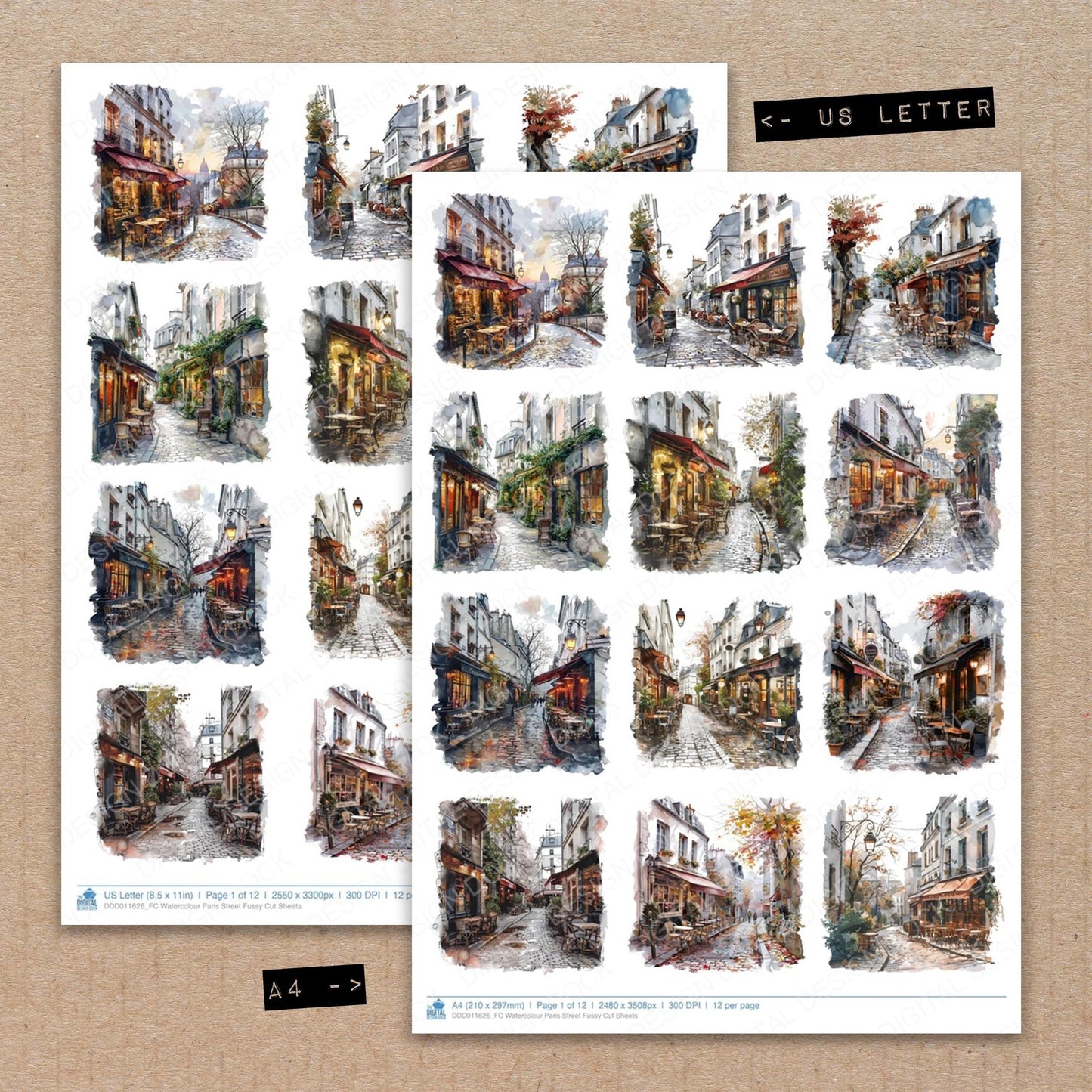 Watercolour Paris Street Fussy Cut Sheets (DDD011626)