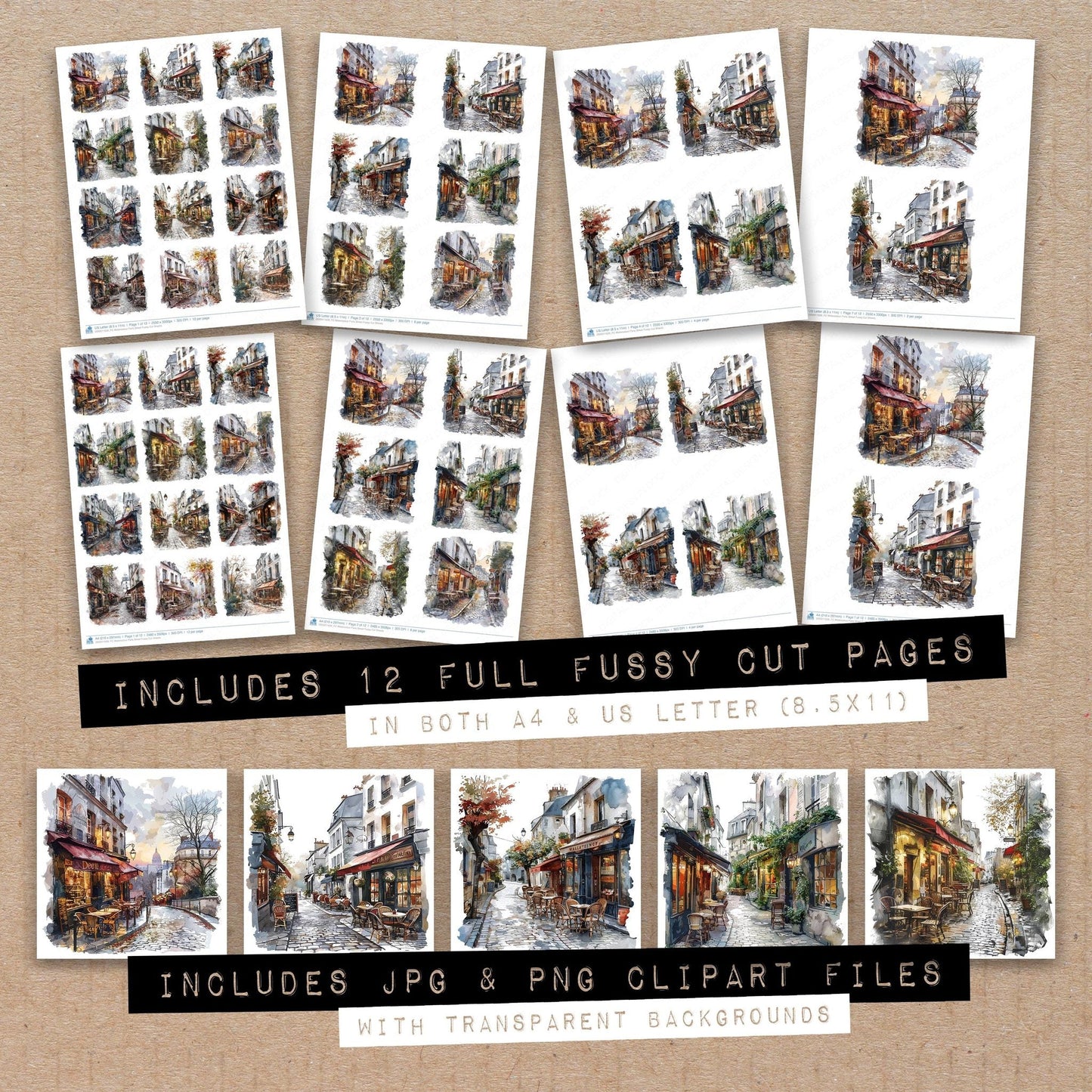 Watercolour Paris Street Fussy Cut Sheets (DDD011626)