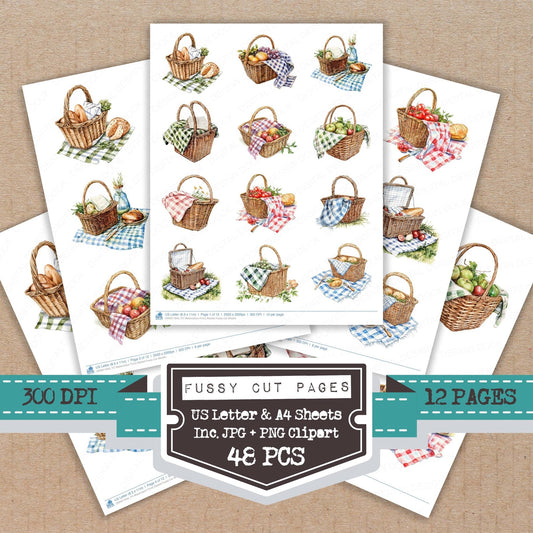 Watercolour Picnic Basket Fussy Cut Sheets (DDD011643)