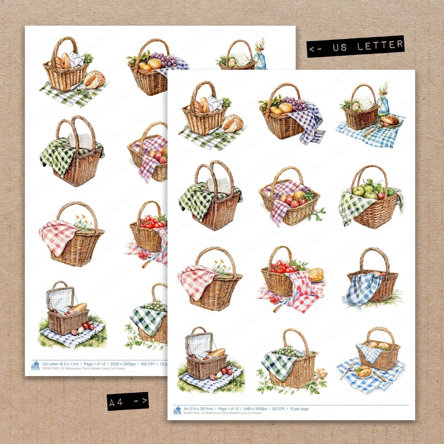Watercolour Picnic Basket Fussy Cut Sheets (DDD011643)