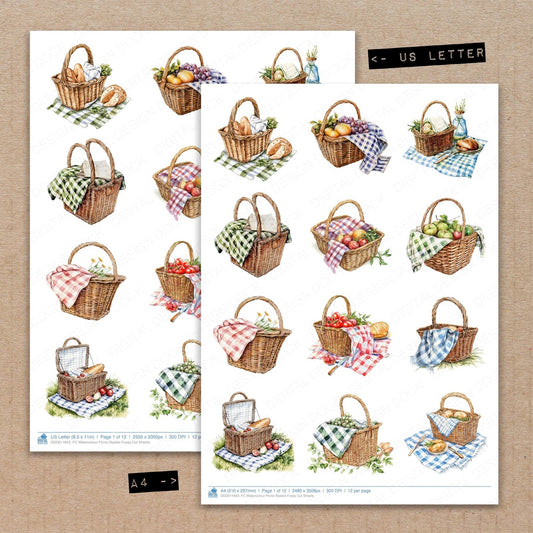 Watercolour Picnic Basket Fussy Cut Sheets (DDD011643)
