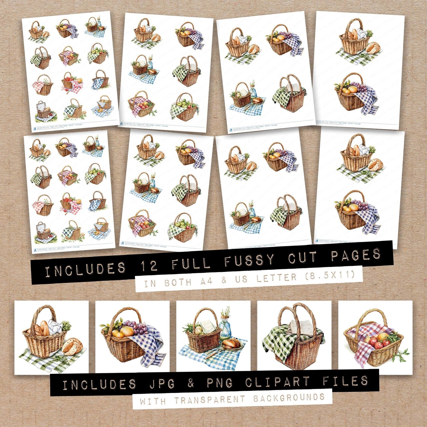 Watercolour Picnic Basket Fussy Cut Sheets (DDD011643)