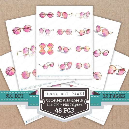 Watercolour Pink Sunglasses Fussy Cut Sheets (DDD011648)