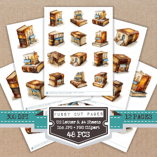 Watercolour Quirky Book Store Fussy Cut Sheets (DDD011664)