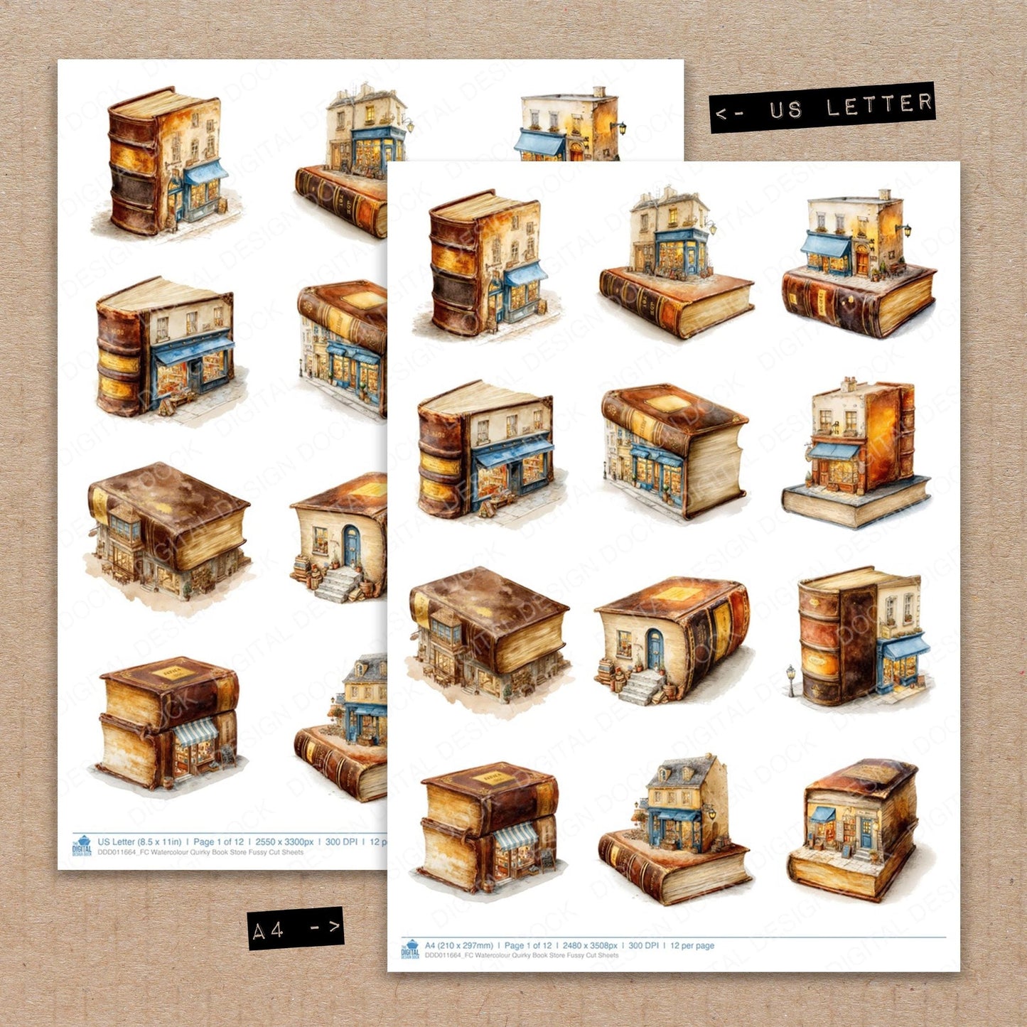 Watercolour Quirky Book Store Fussy Cut Sheets (DDD011664)