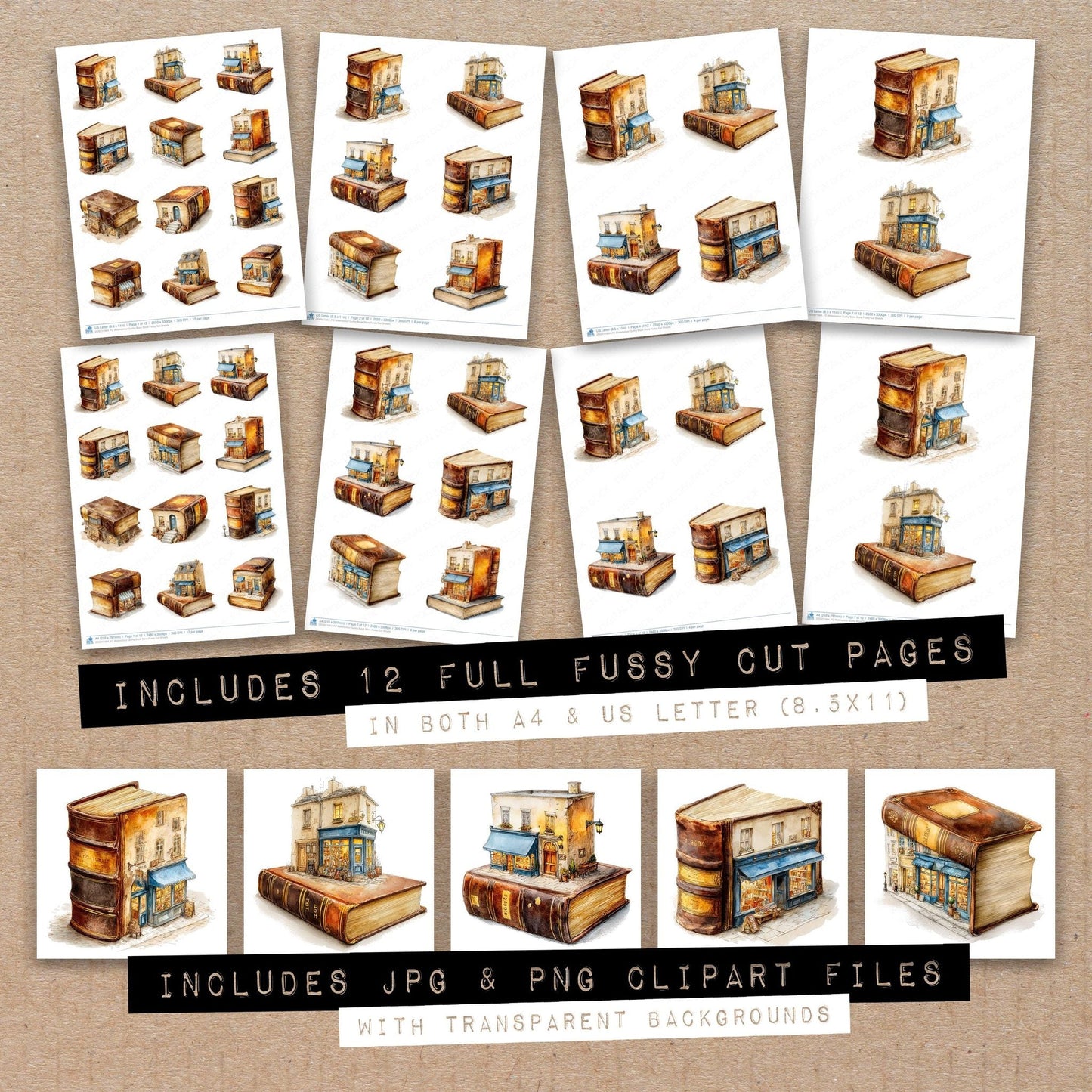 Watercolour Quirky Book Store Fussy Cut Sheets (DDD011664)