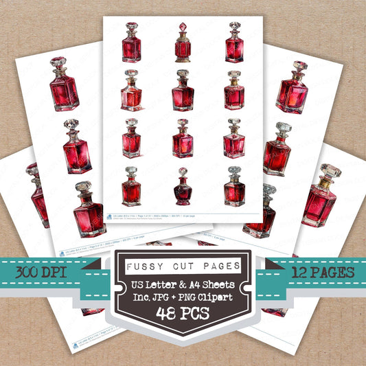 Watercolour Red Perfume Fussy Cut Sheets (DDD011684)