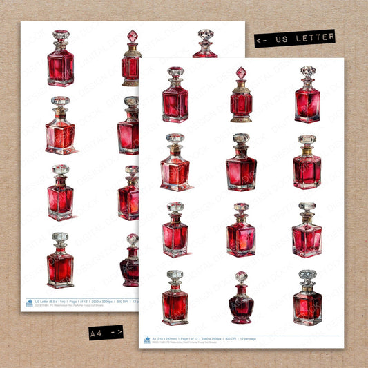 Watercolour Red Perfume Fussy Cut Sheets (DDD011684)