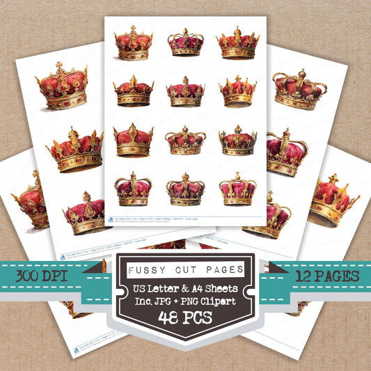 Watercolour Royal Crown A fussy cut printable sheets for junk journaling, scrapbooking, and paper craft projects