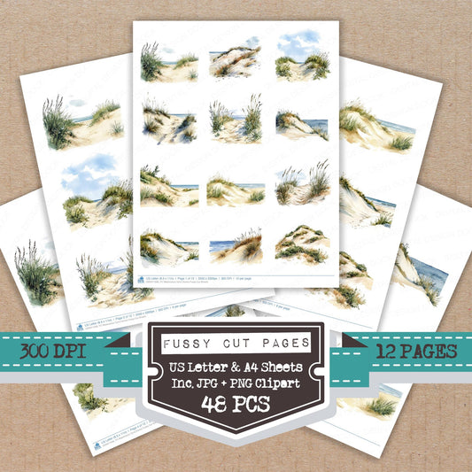 Watercolour Sand Dunes fussy cut printable sheets for junk journaling, scrapbooking, and paper craft projects