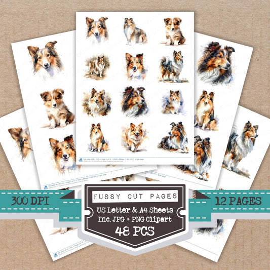 Watercolour Shetland Sheepdog Fussy Cut Sheets (DDD011707)
