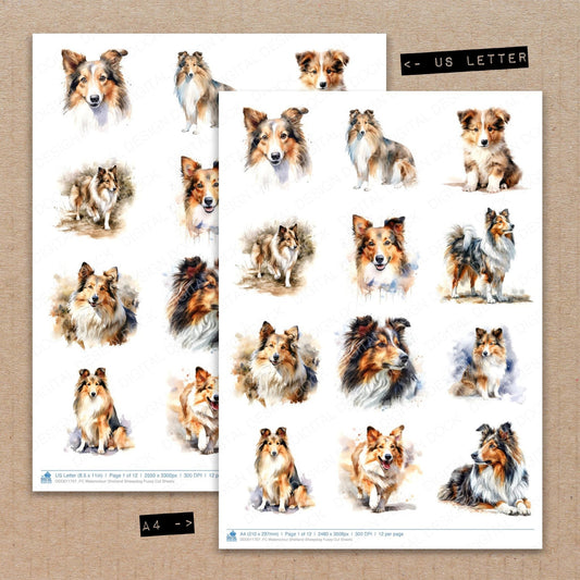 Watercolour Shetland Sheepdog Fussy Cut Sheets (DDD011707)