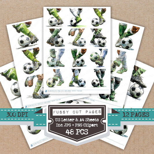 Watercolour Soccer Player A fussy cut printable sheets for junk journaling, scrapbooking, and paper craft projects